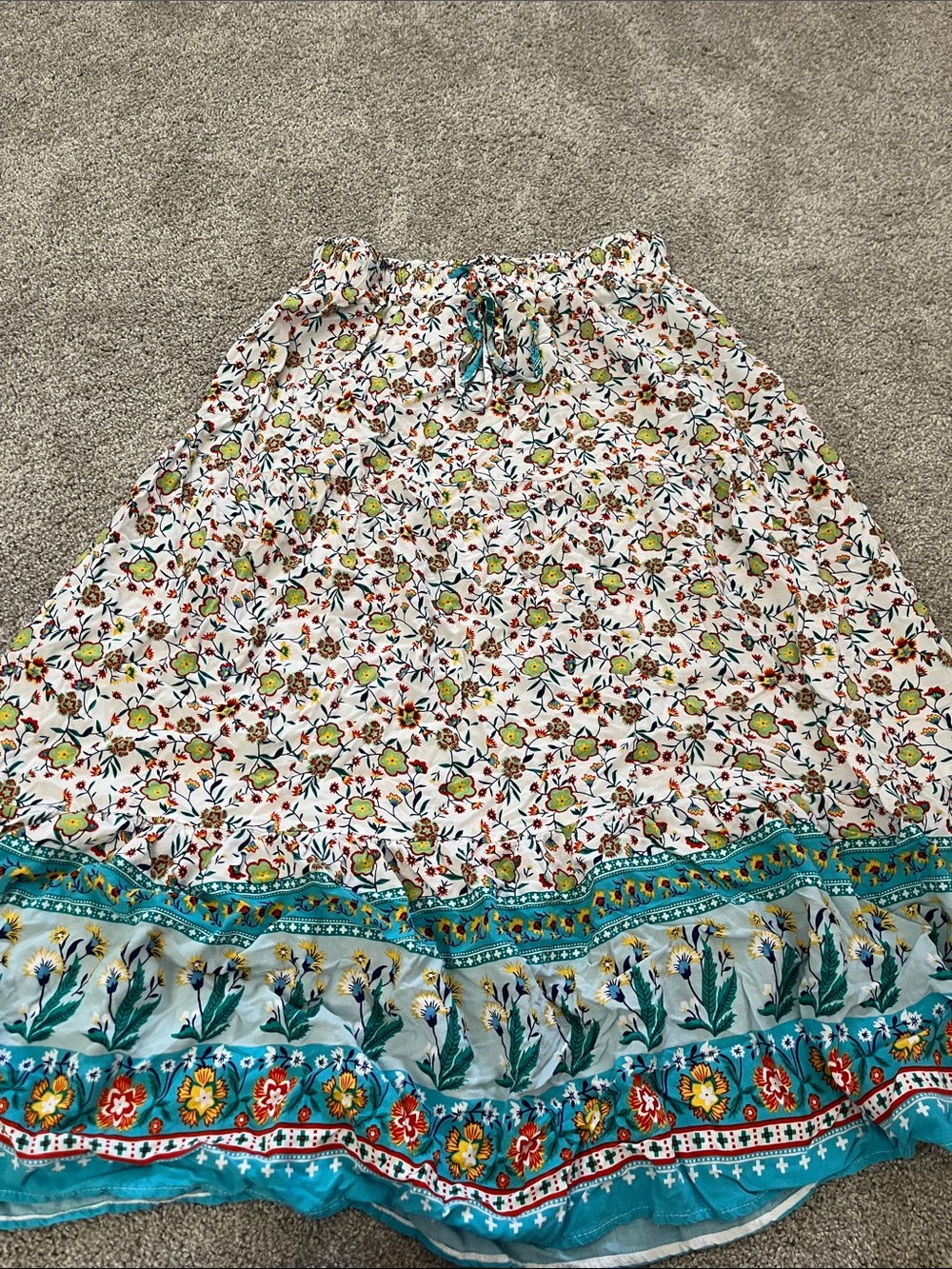 Forever 21 Zess Boho Floral Maxi Skirt in White and Teal S